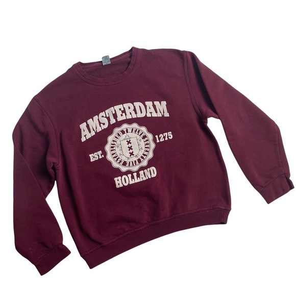 Vintage destroyed Amsterdam Collegiate style thin sweatshirt burgundy - Picture 1 of 9